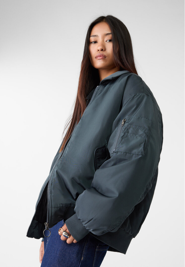 Stradivarius Geacă Bomber Simplă Gri L