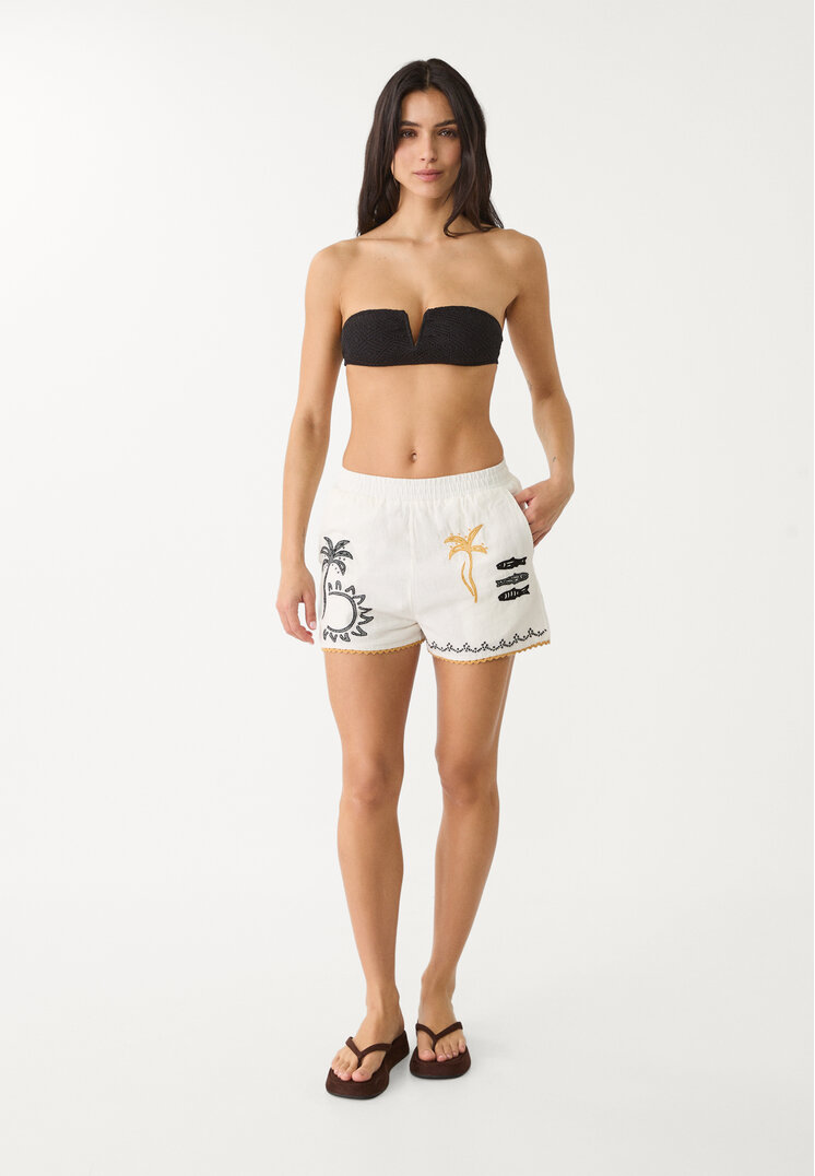 shorts bordado peces con lino