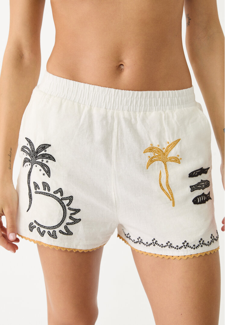 shorts bordado peces con lino