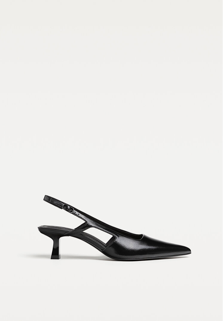 Stradivarius Pantofi Kitten Decupați La Spate Negru 37