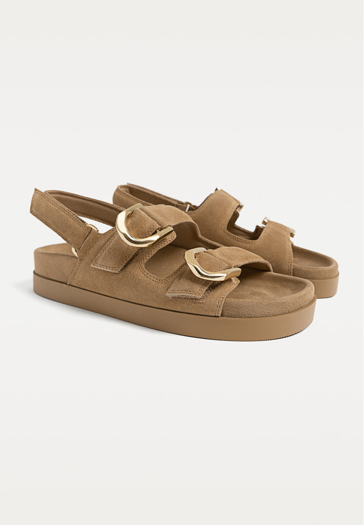 sandalias plana piel hebillas