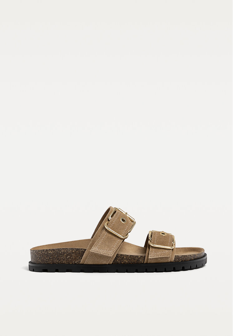 sandalias planas piel