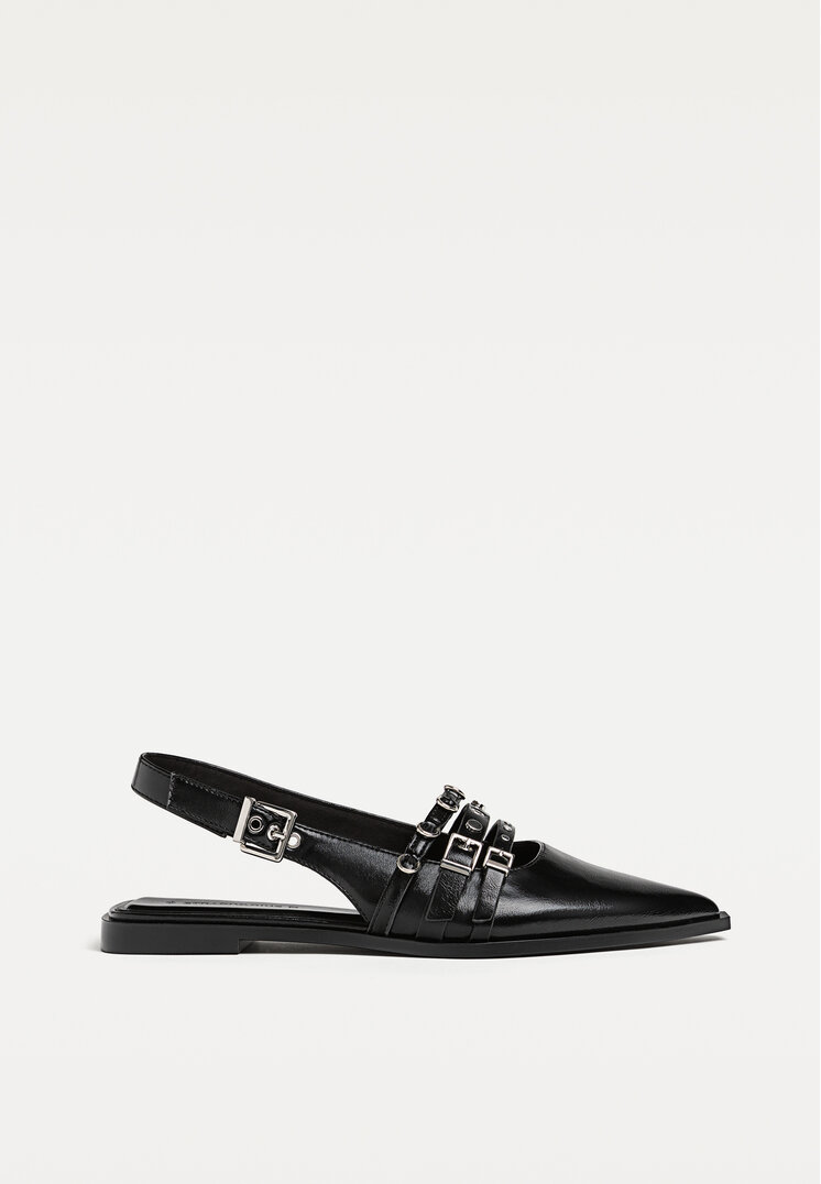 Stradivarius Pantofi Fără Toc Cu Barete Și Catarame Negru 37
