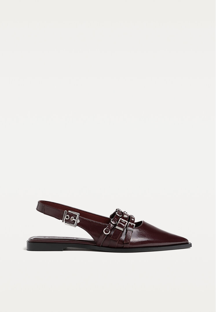 Stradivarius Pantofi Fără Toc Cu Barete Și Catarame Roșu Închis 38
