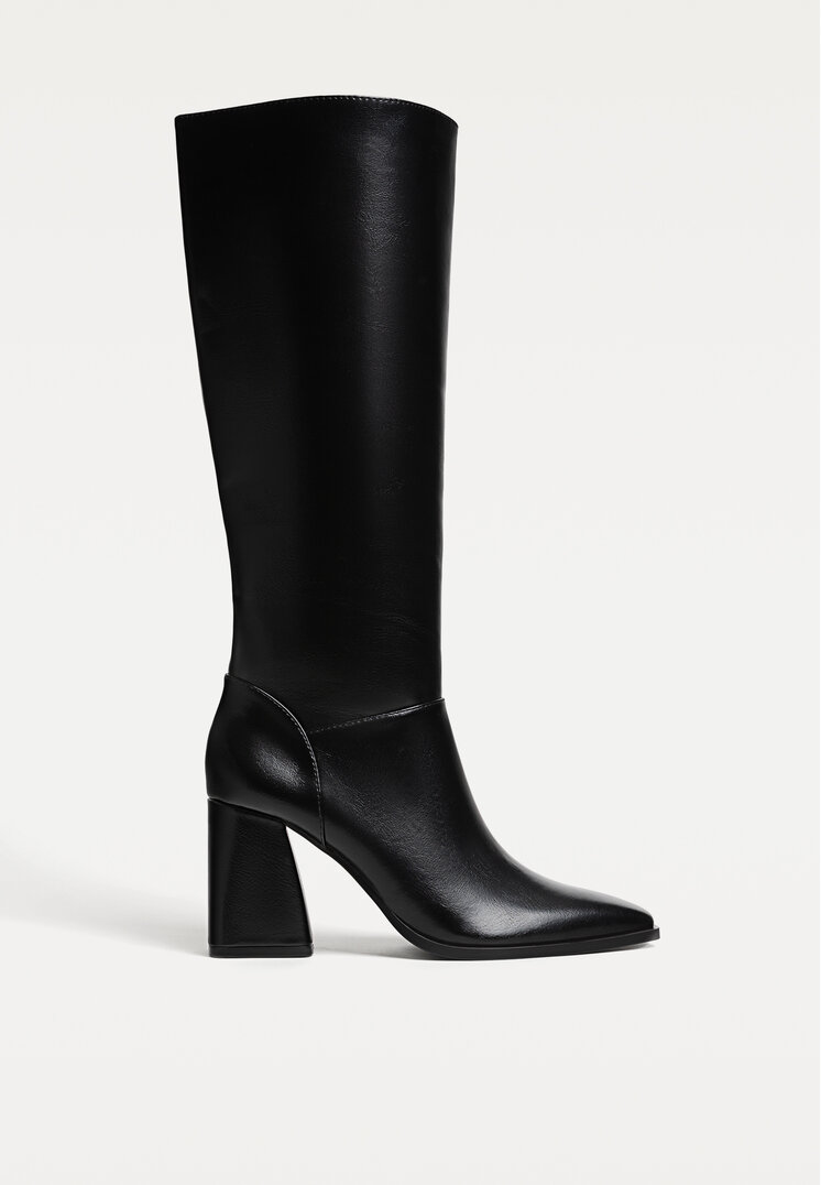 Stradivarius Cizme Lungi Cu Toc Negru 41