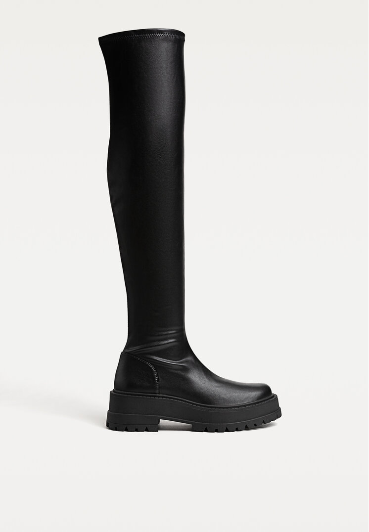 Stradivarius Cizme Joase Negre Xl, Cu Talpă Track Negru 36