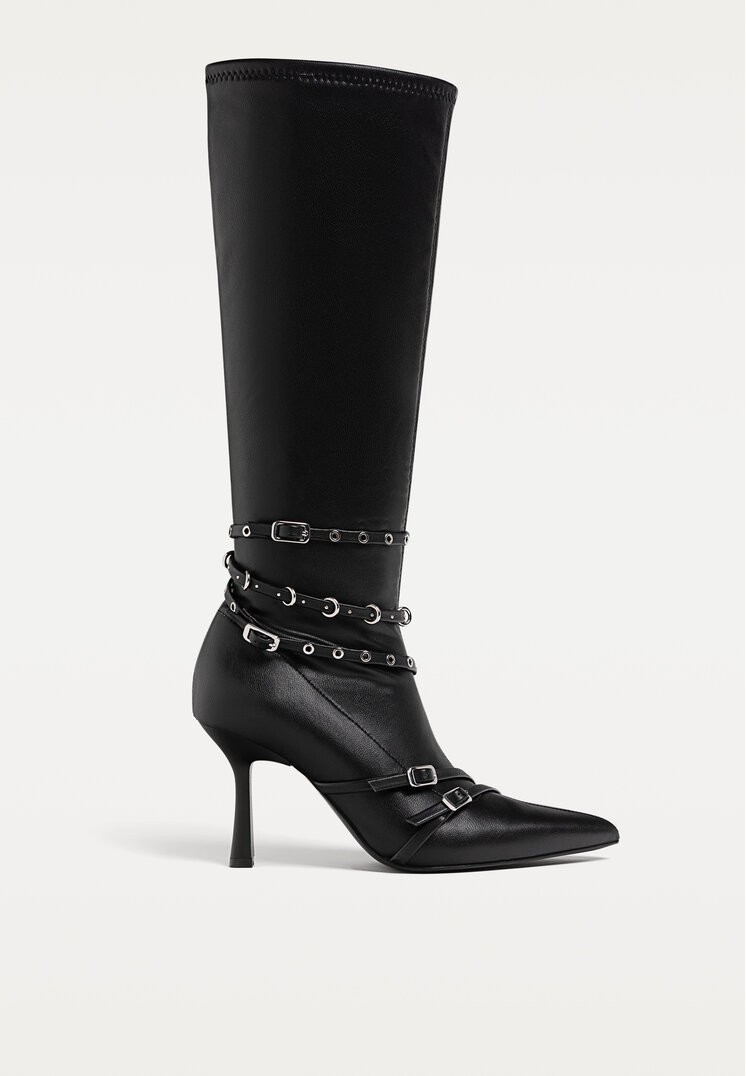 Stradivarius Cizme Lungi Cu Catarame Negru 37