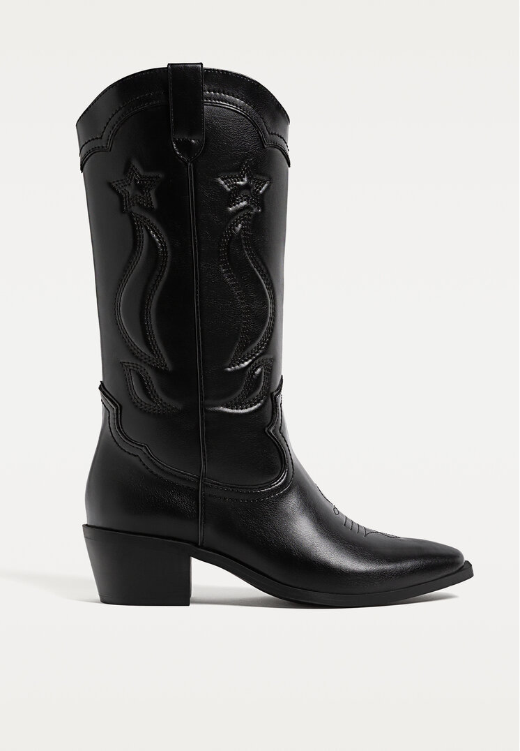 Stradivarius Cizme Cowboy Cu Toc Negru 40