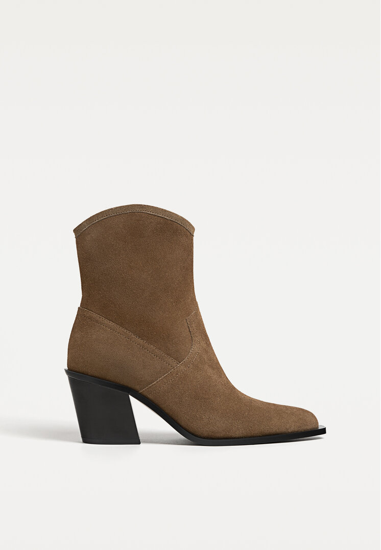 Stradivarius Botine Cowboy Din Piele Bej 36