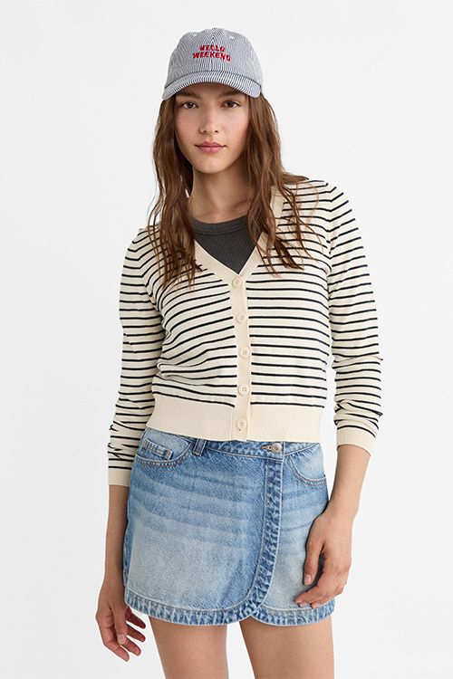 Stradivarius cable knit cardigan and cami in light gray