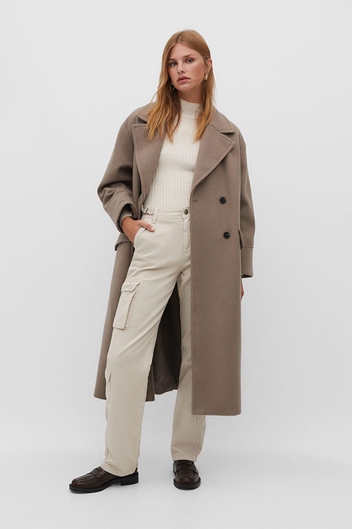 Stradivarius Double Breasted Tailored Coat In Camel-Neutral ل نساء