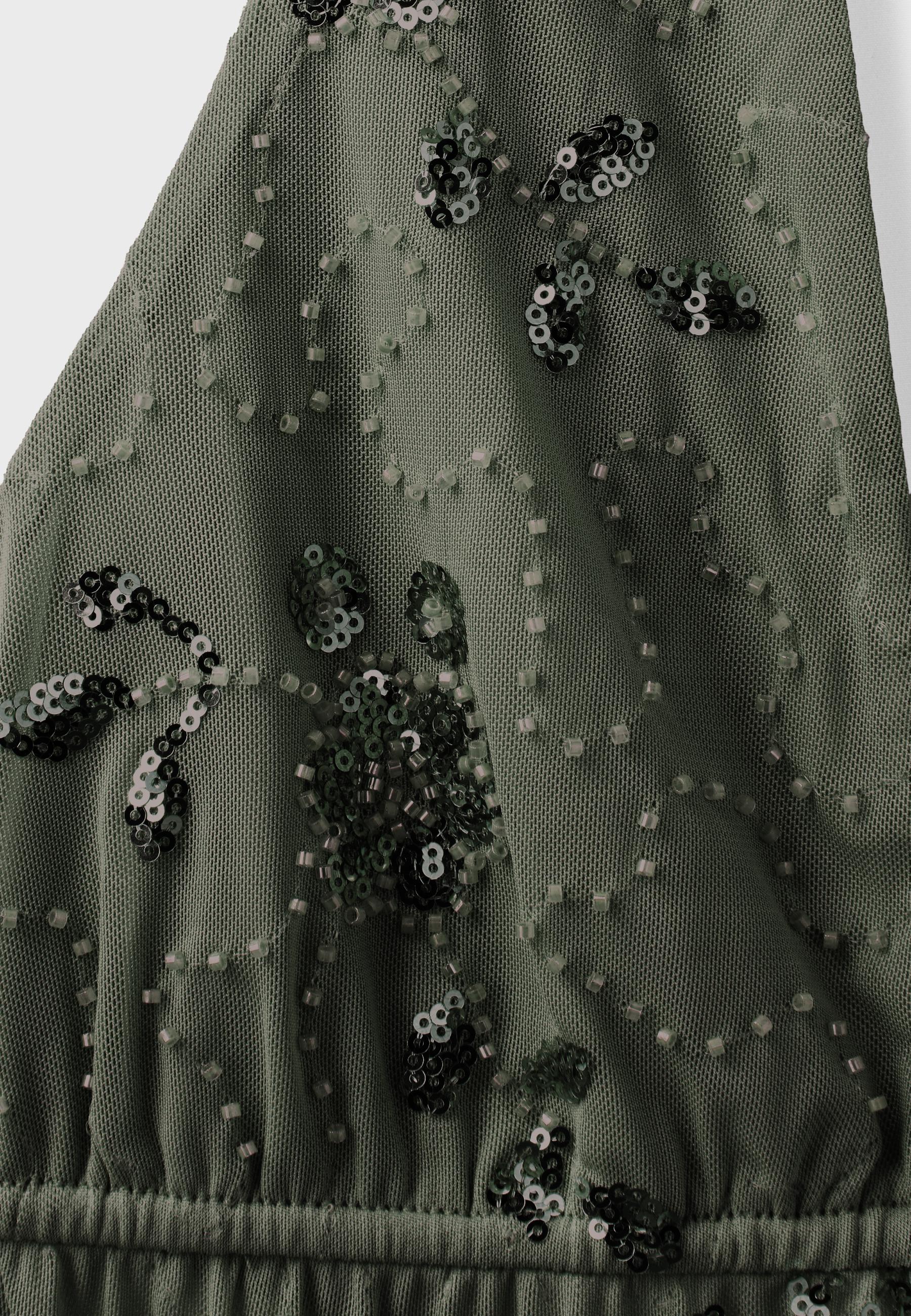Embroidered halter top with rhinestones — Khaki