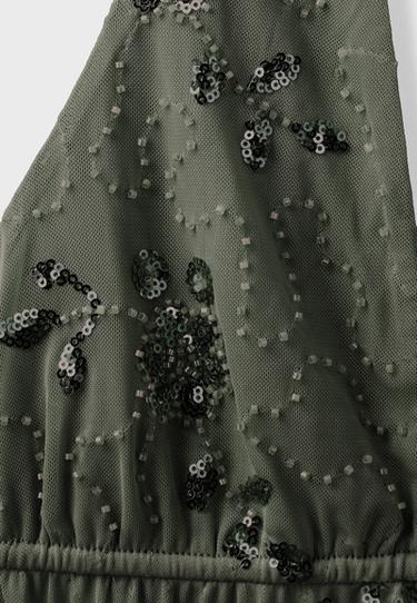 Rhinestone embroidered halter top — Khaki 9
