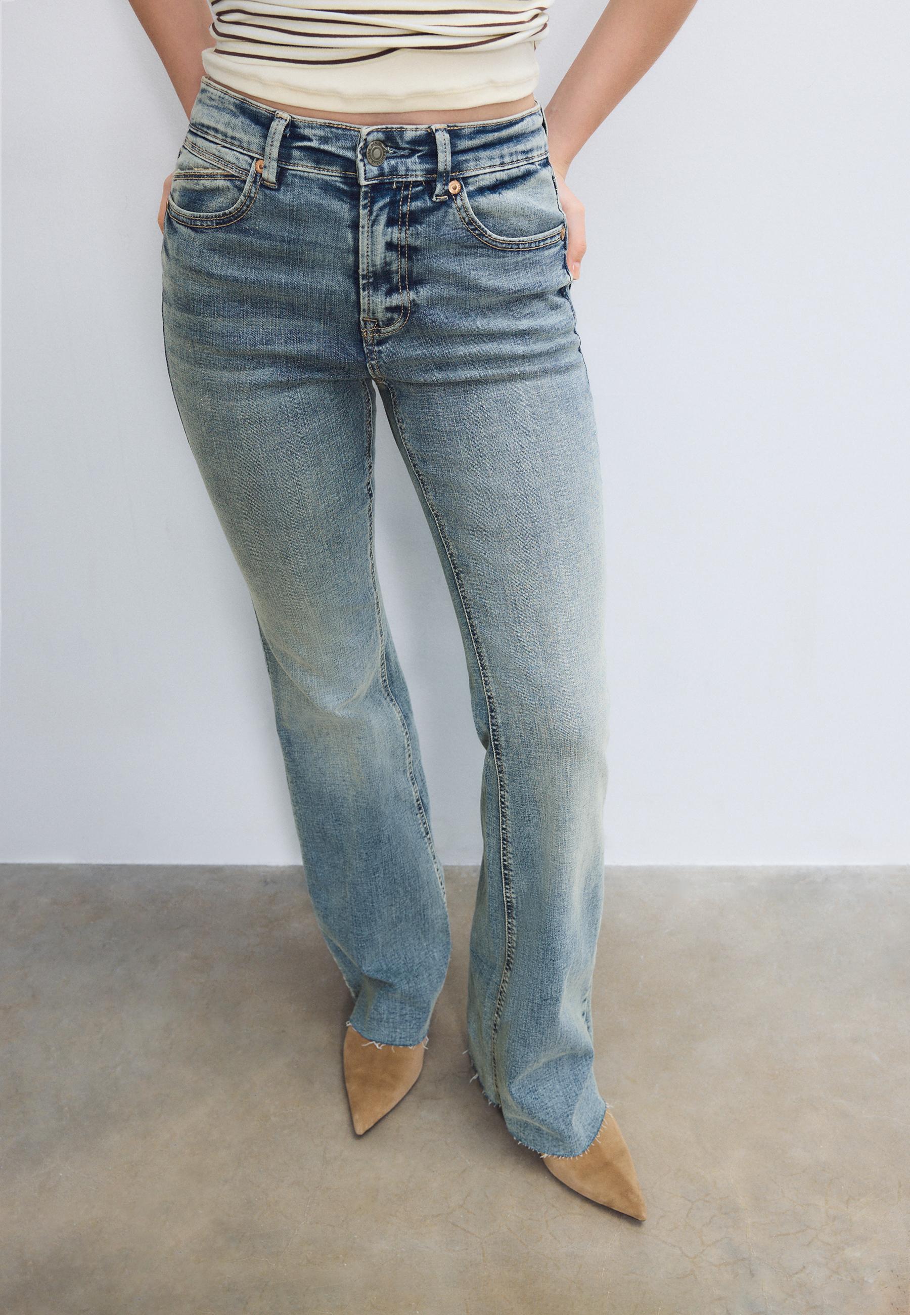 D74 Bell bottom jeans with split — MEDIUM LIGHT BLUE DENIM