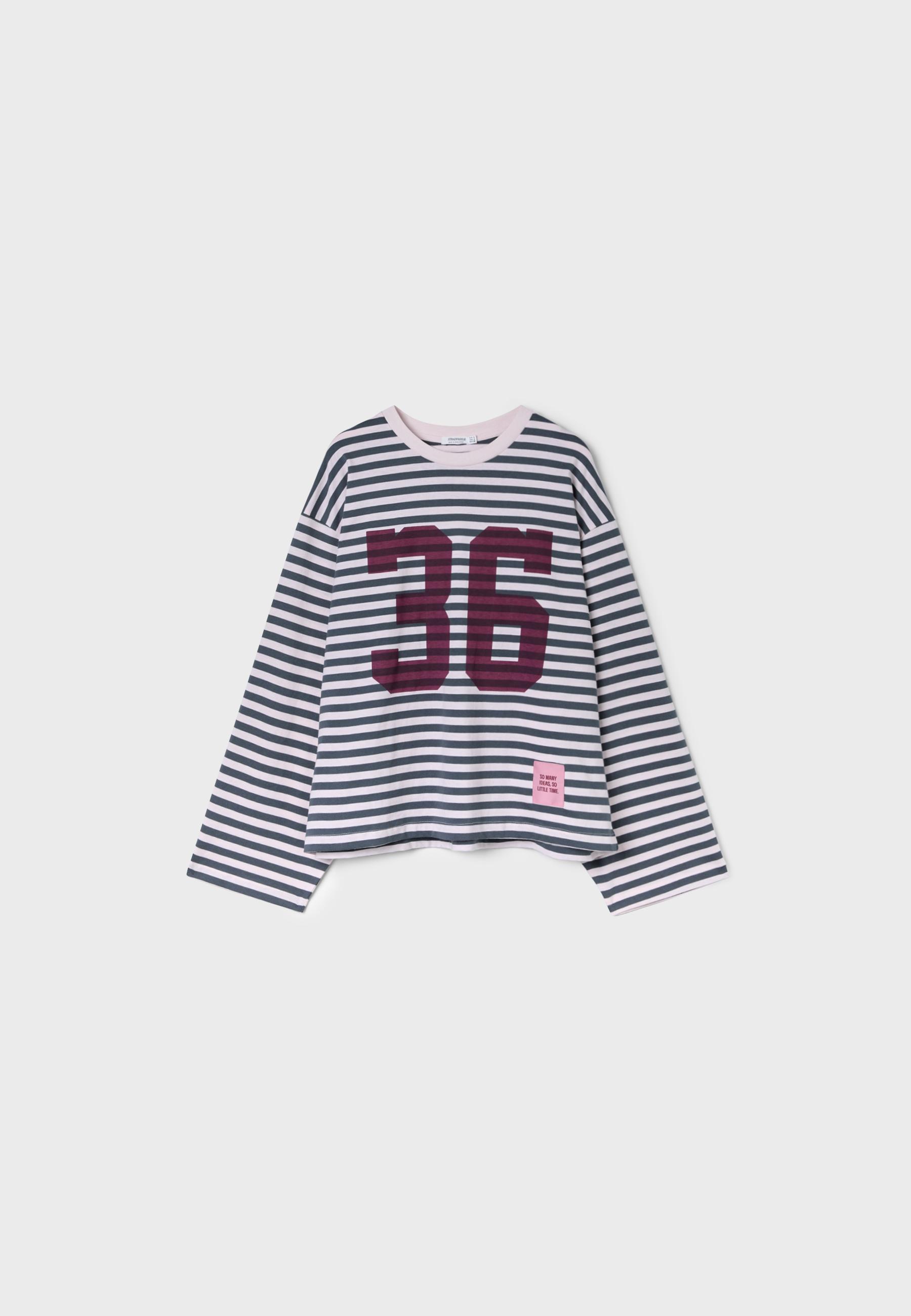 Striped printed long sleeve T-shirt — Dark grey