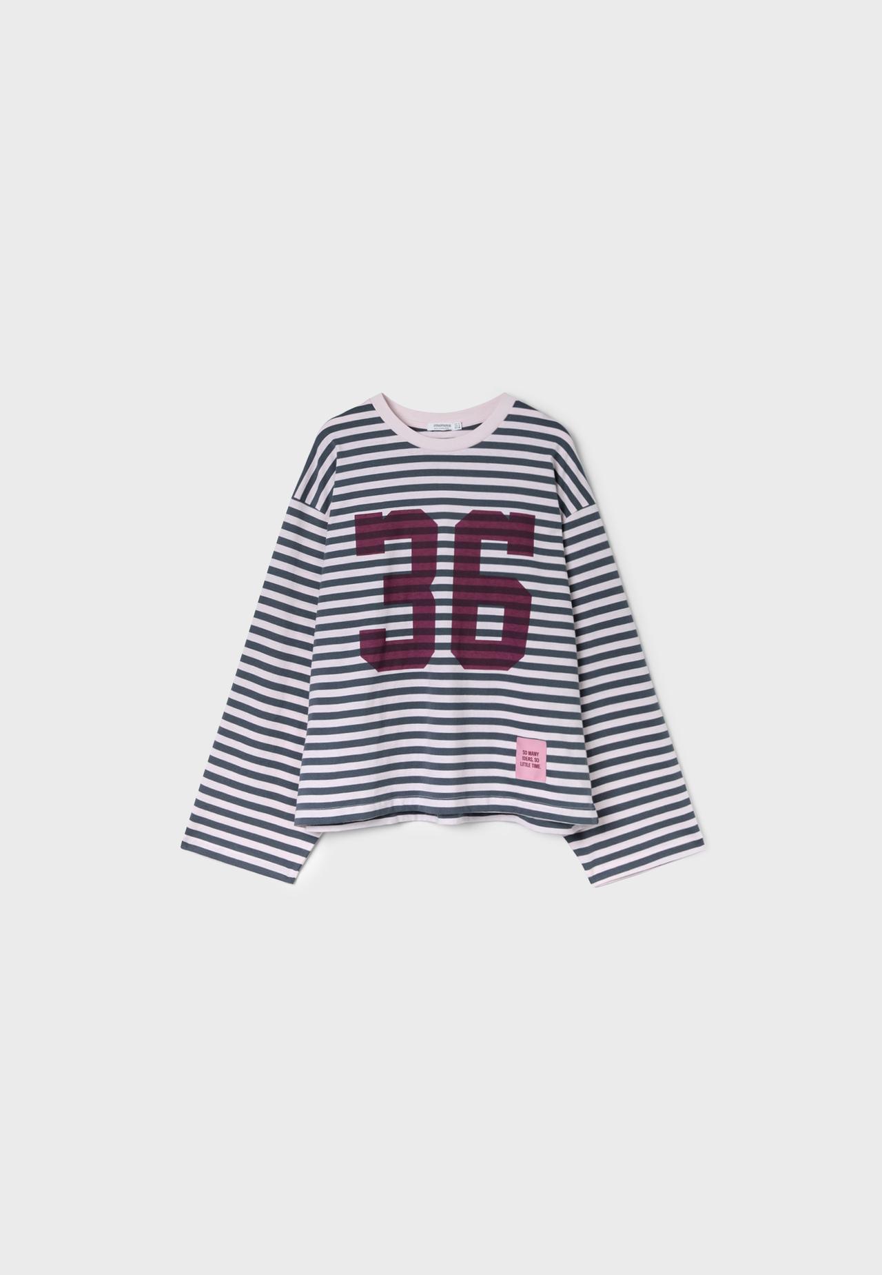 Striped long sleeve print T-shirt — Dark grey