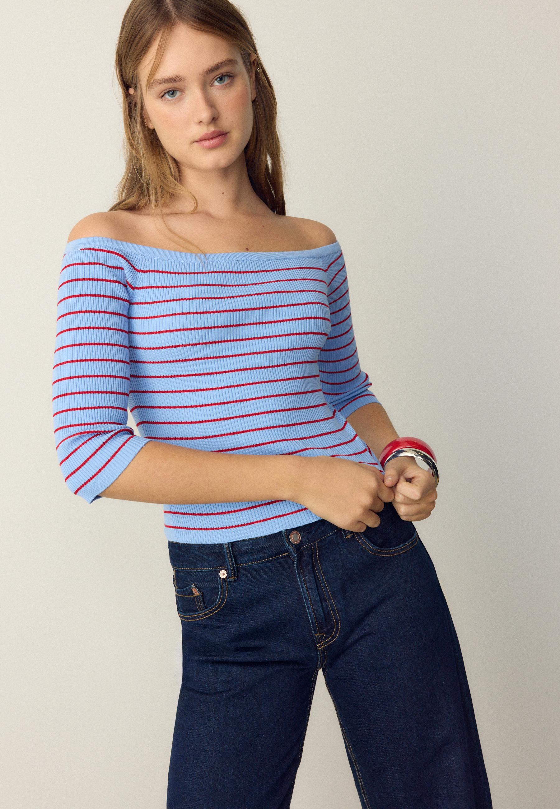 Fitted striped knit jumper — Royal blue