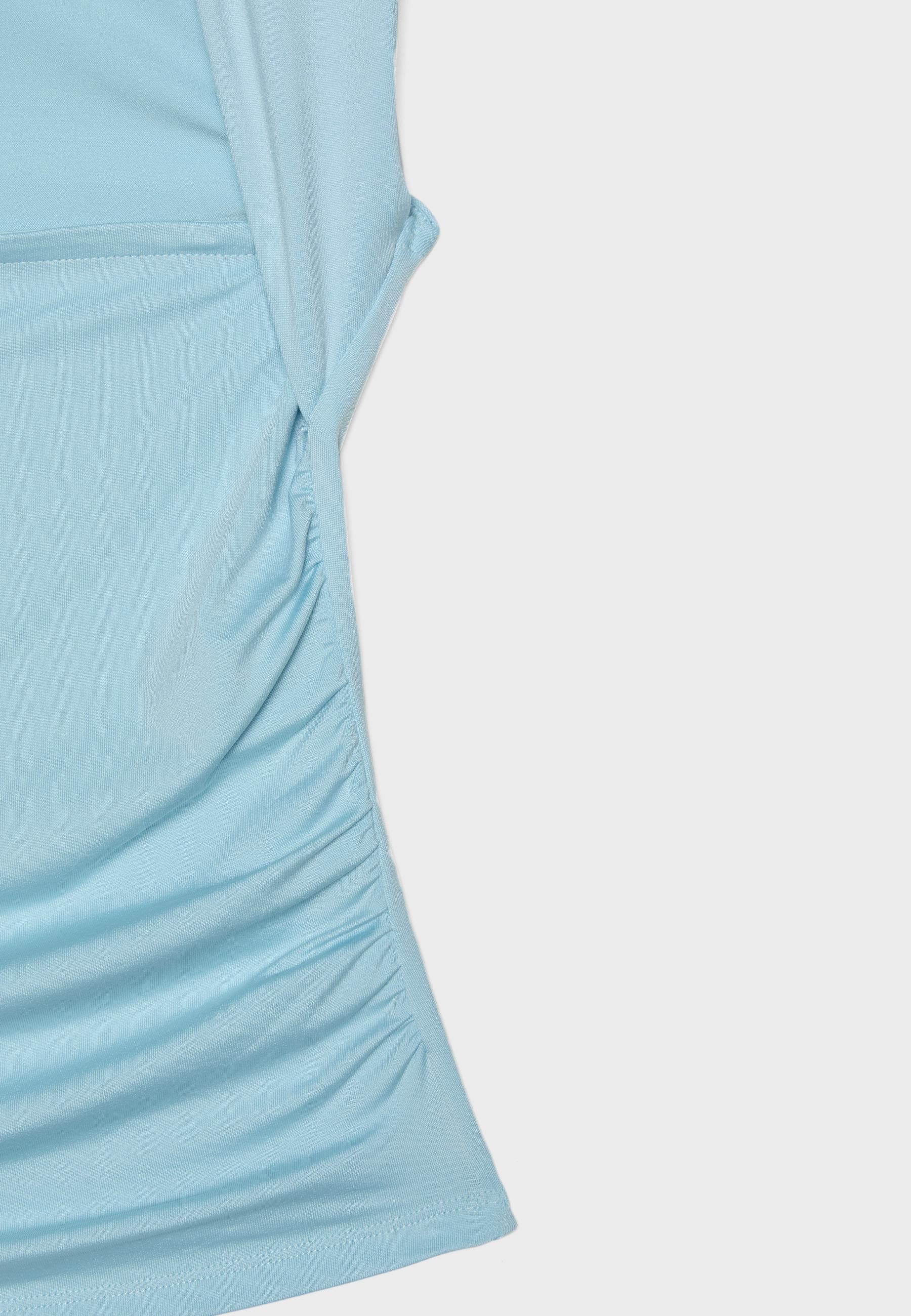 Polyamide Ruched Square Neck T-Shirt — Turquoise