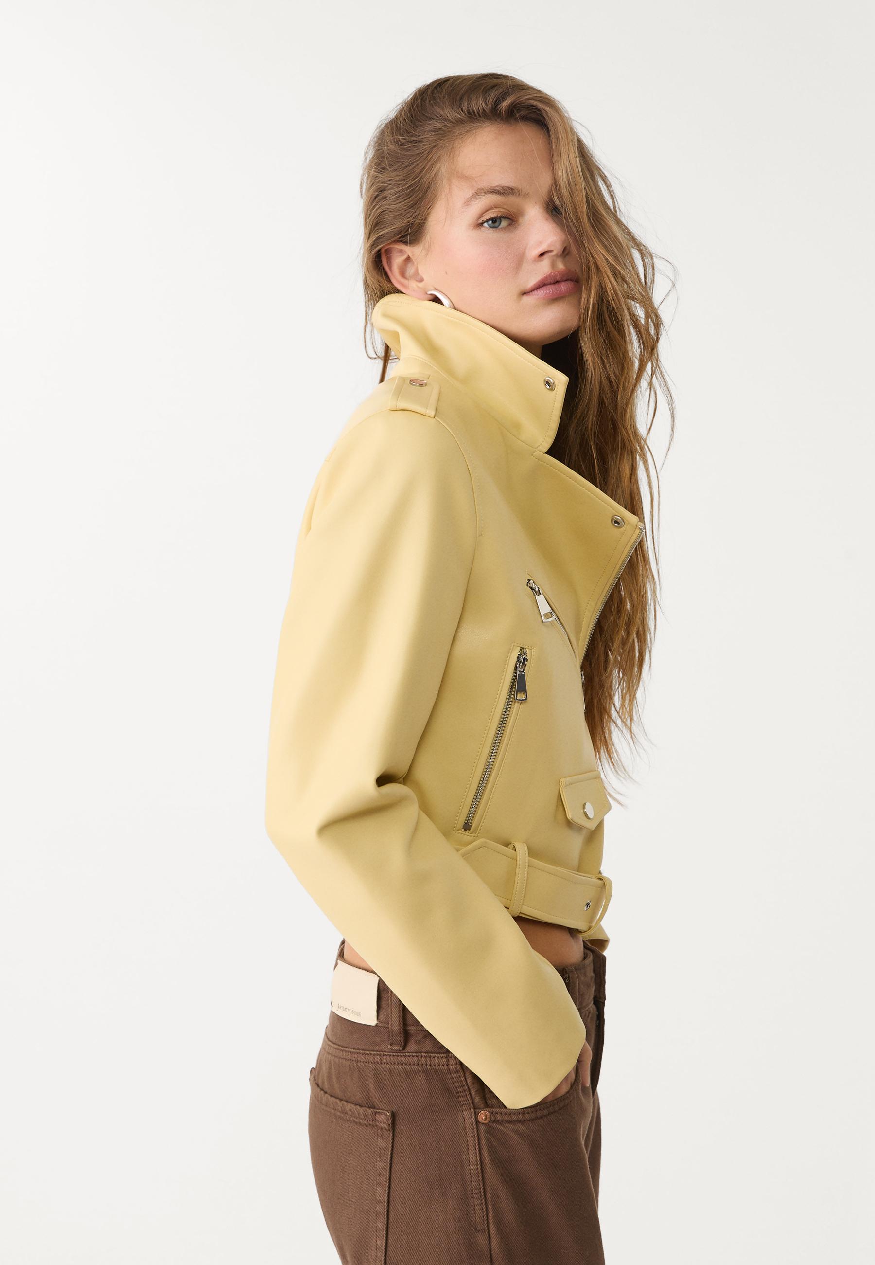 Leather effect biker jacket with belt - Women's fashion