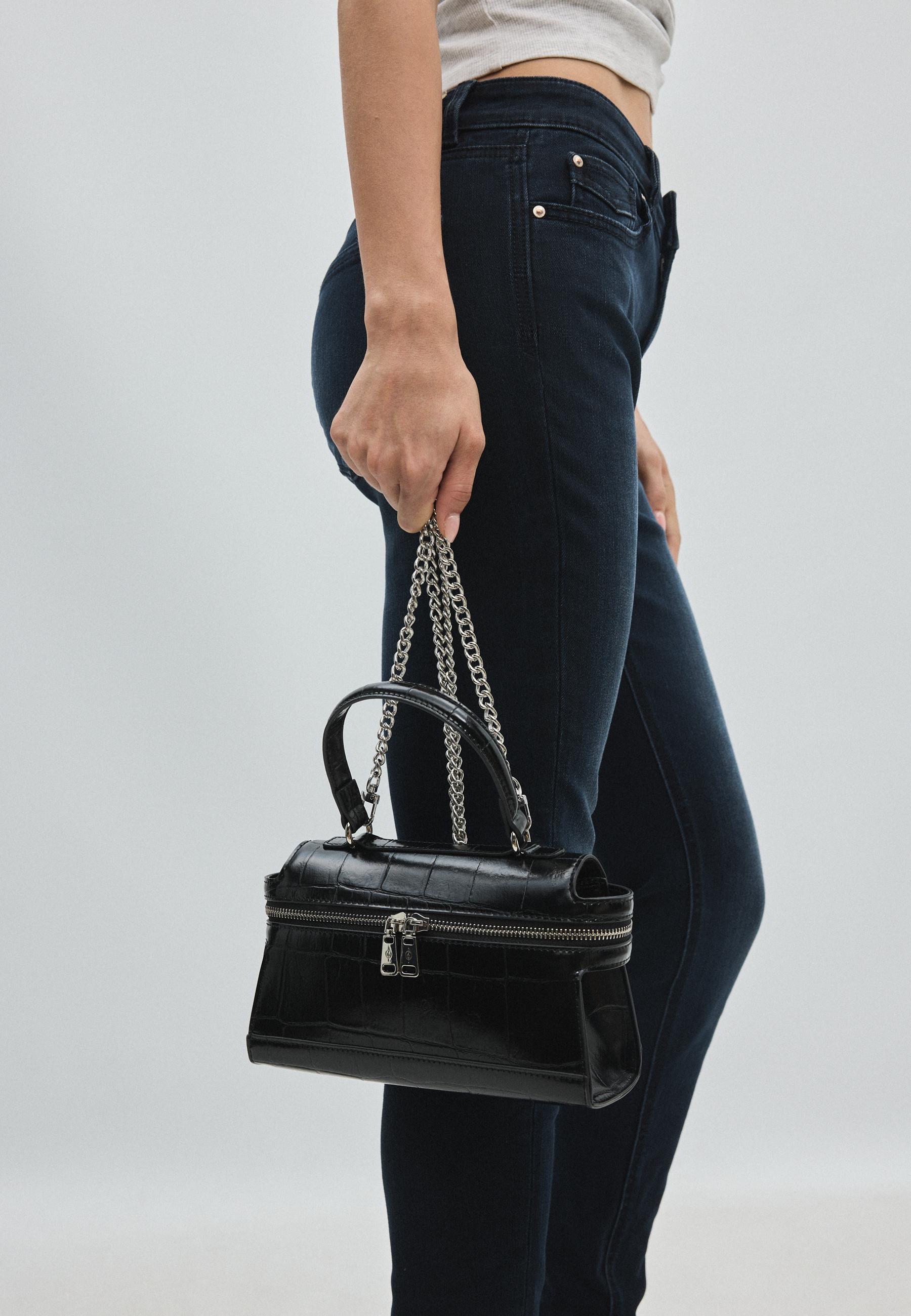 Mini coconut-effect crossbody bag — Black