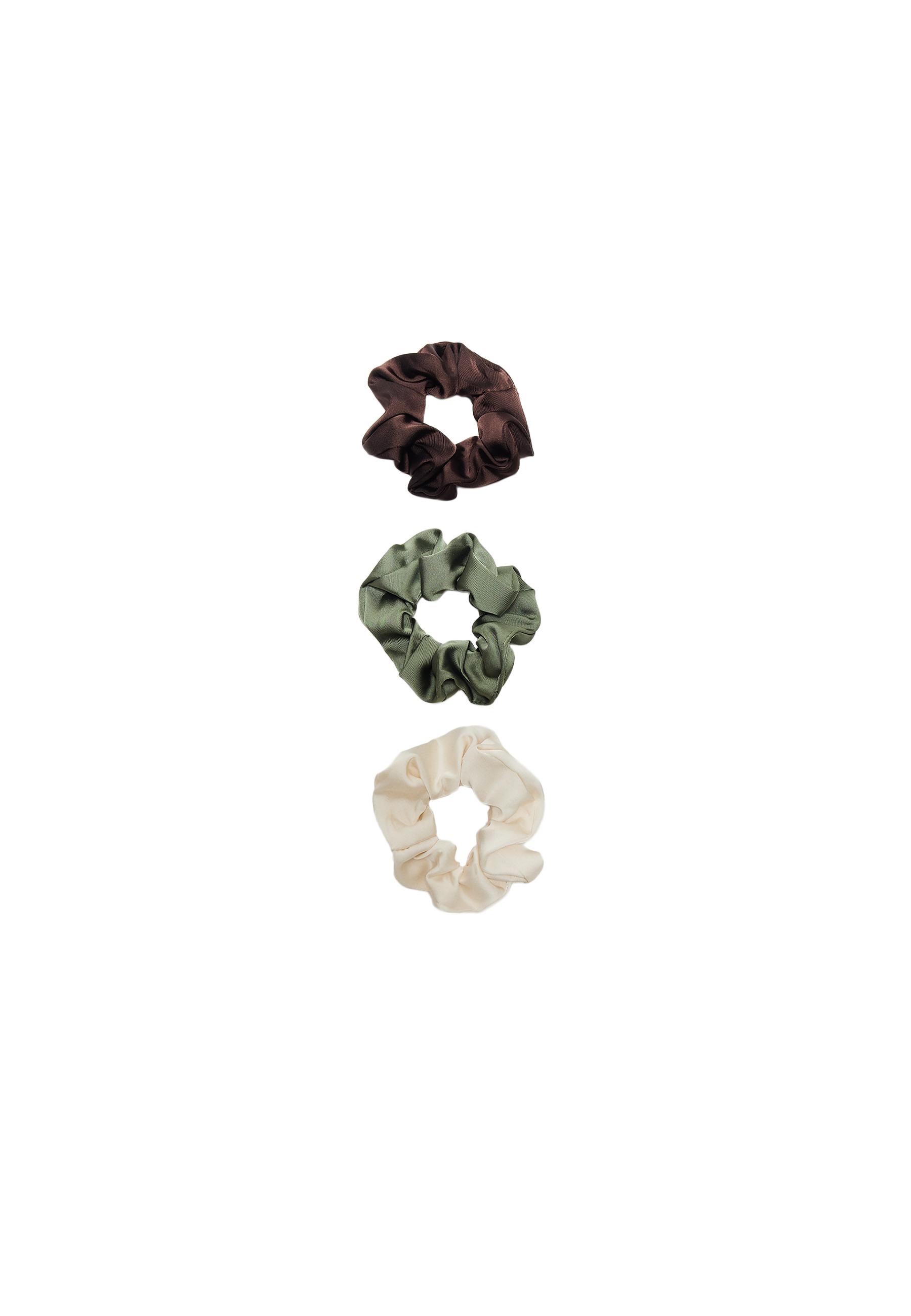 Set of 3 satin scrunchies — Khaki