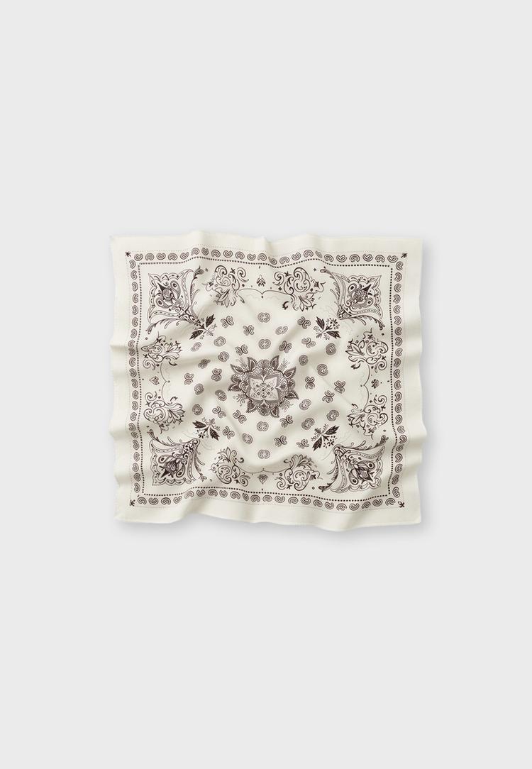 Soft-touch printed bandana scarf — Ecru