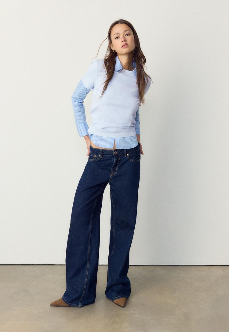 Stradivarius Tricou Simplu Regular Tact Moale Azuriu S