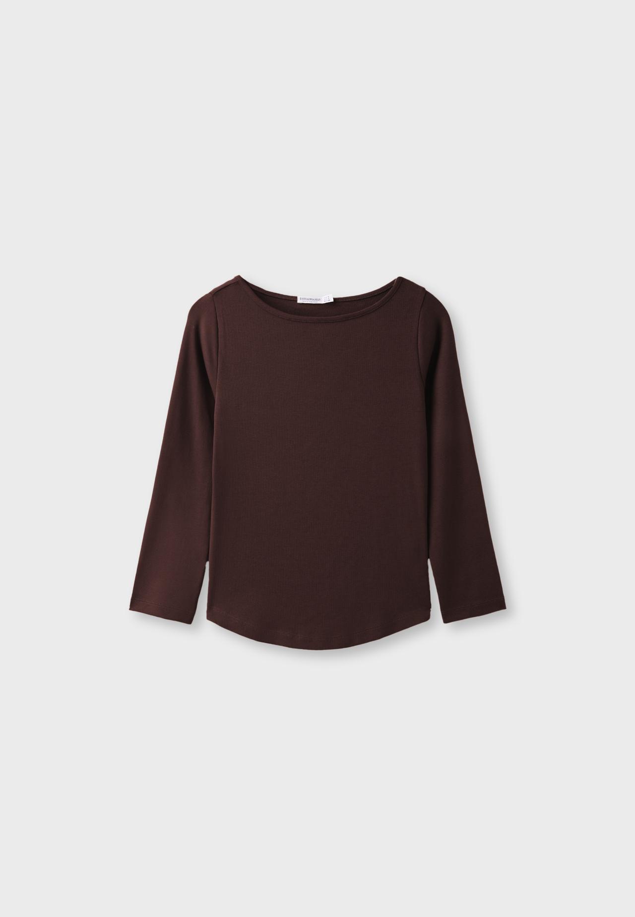 Boat neck basic T-shirt — Brown