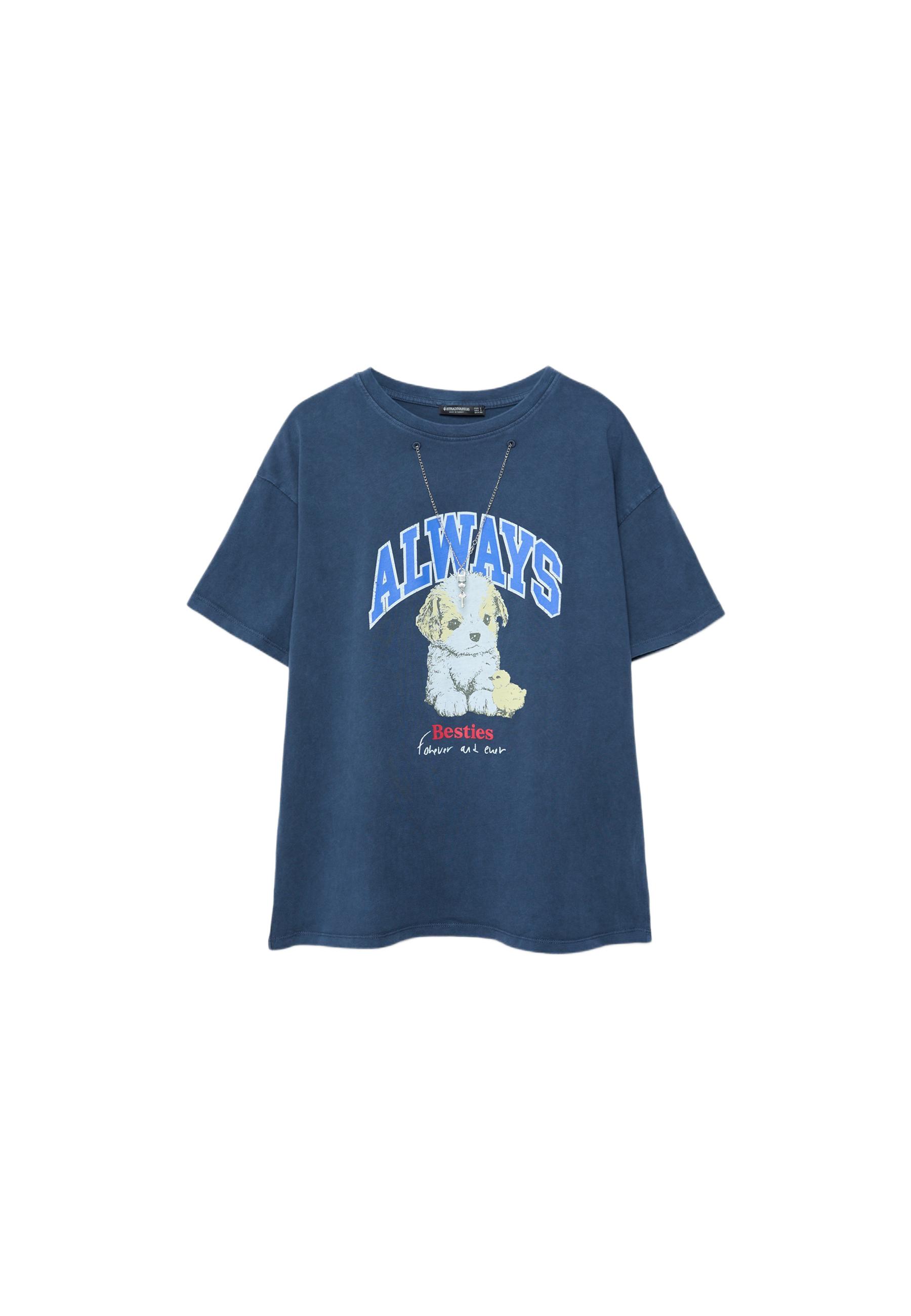 Short sleeve T-shirt with graphic and appliqué — Navy blue