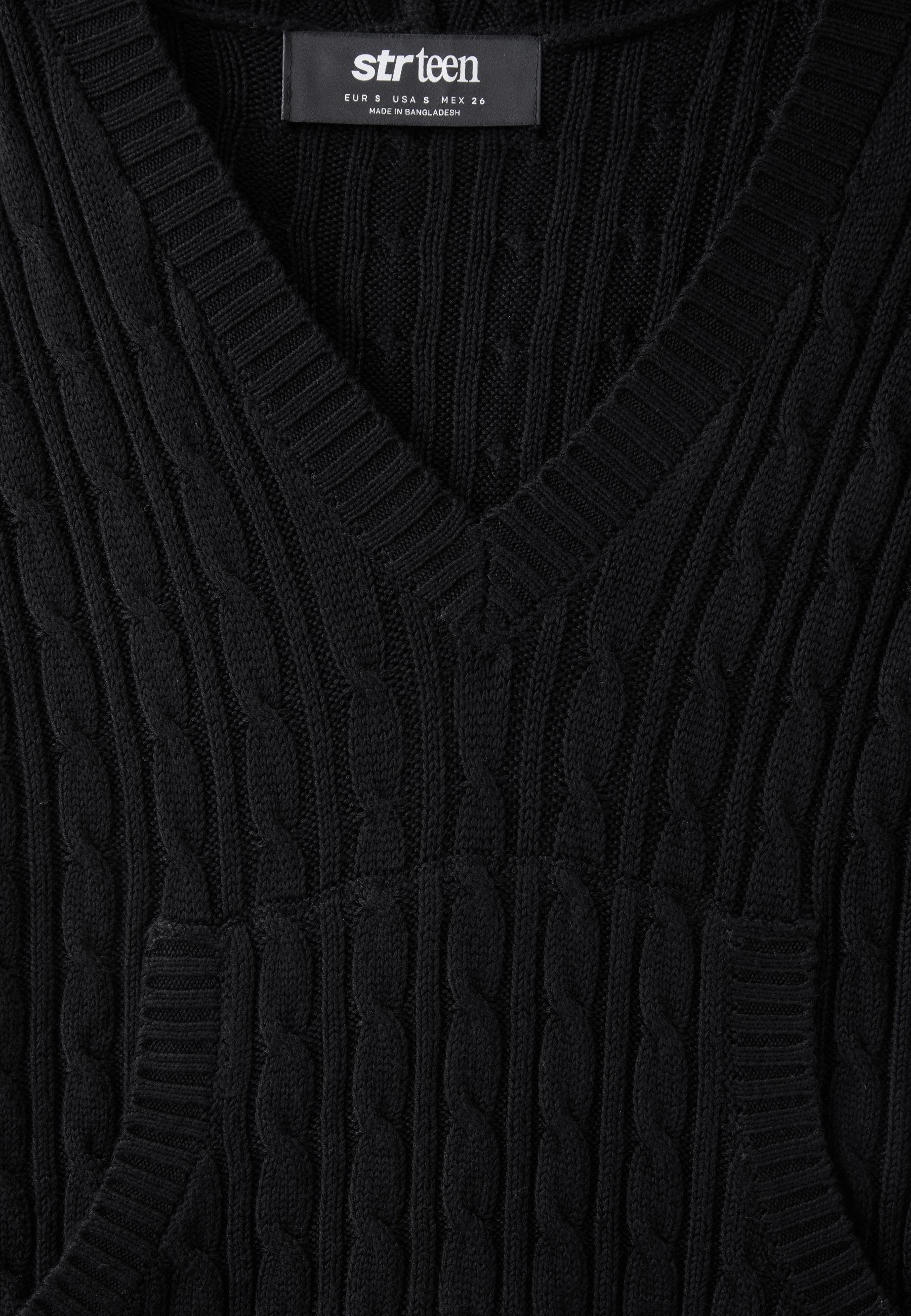 Hooded cable-knit jumper — Black