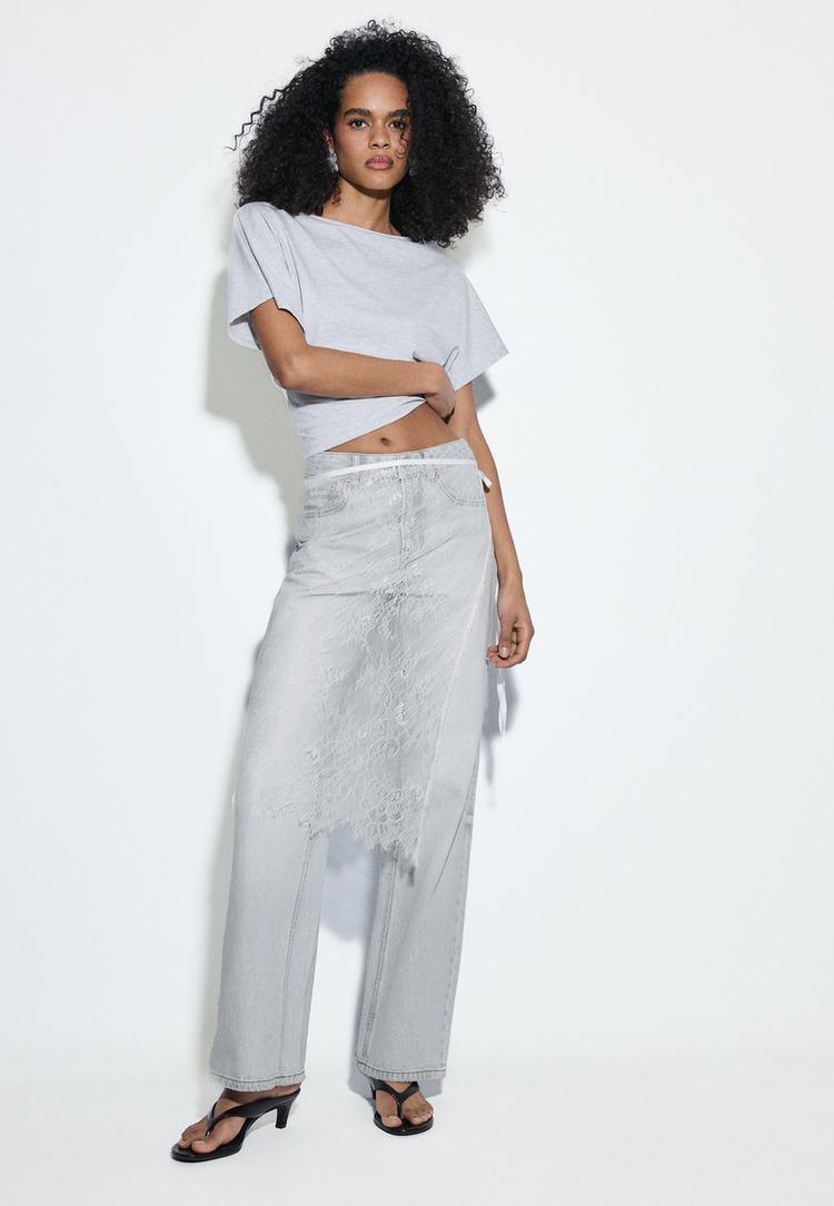 Stradivarius Blugi D92 Straight Fit Largi Efect Prespălat Denim Gri Perlat 36