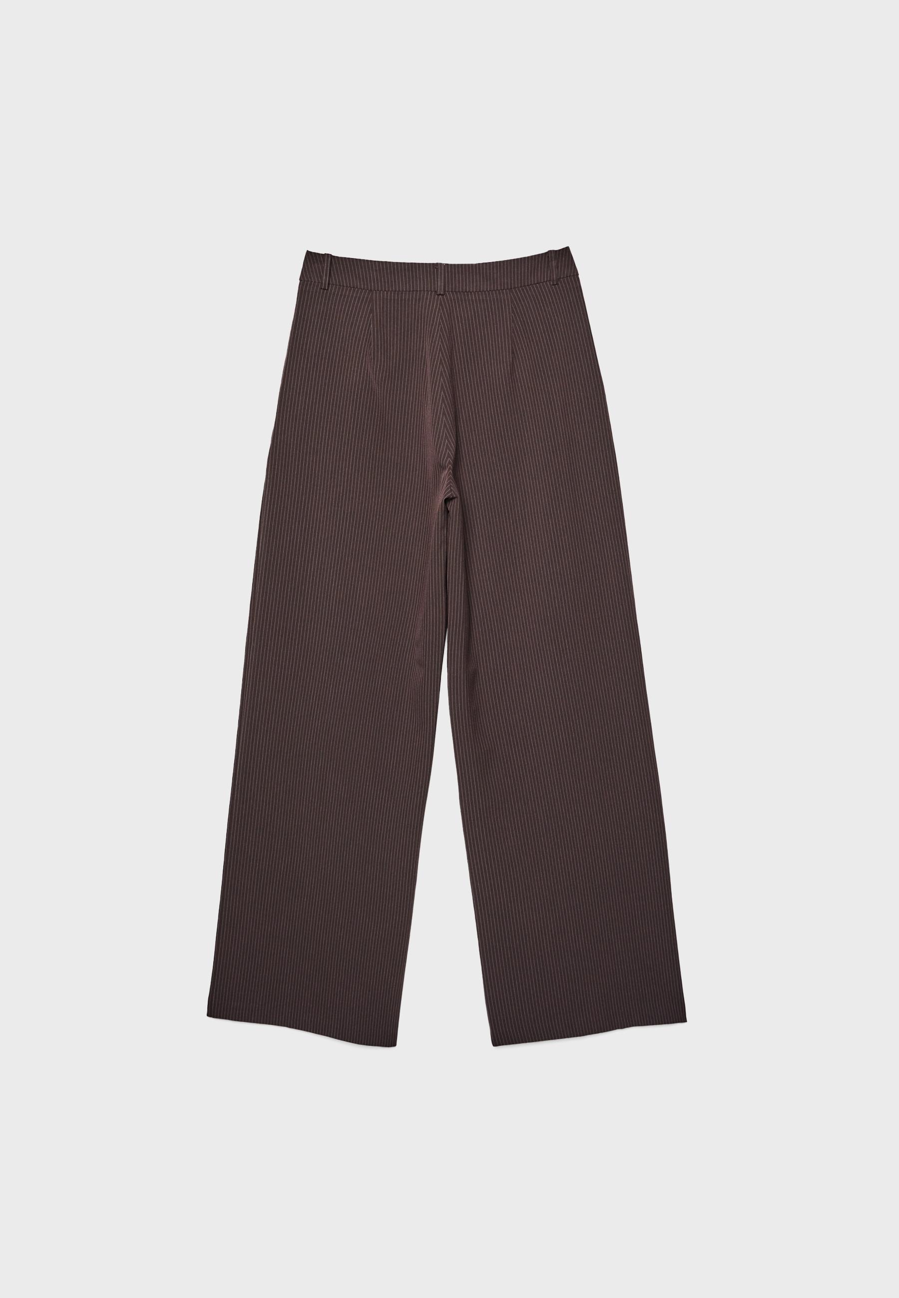 Casual striped smart trousers with crossover waist — Brown