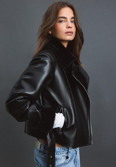 Double-faced biker jacket with belt — Black 6