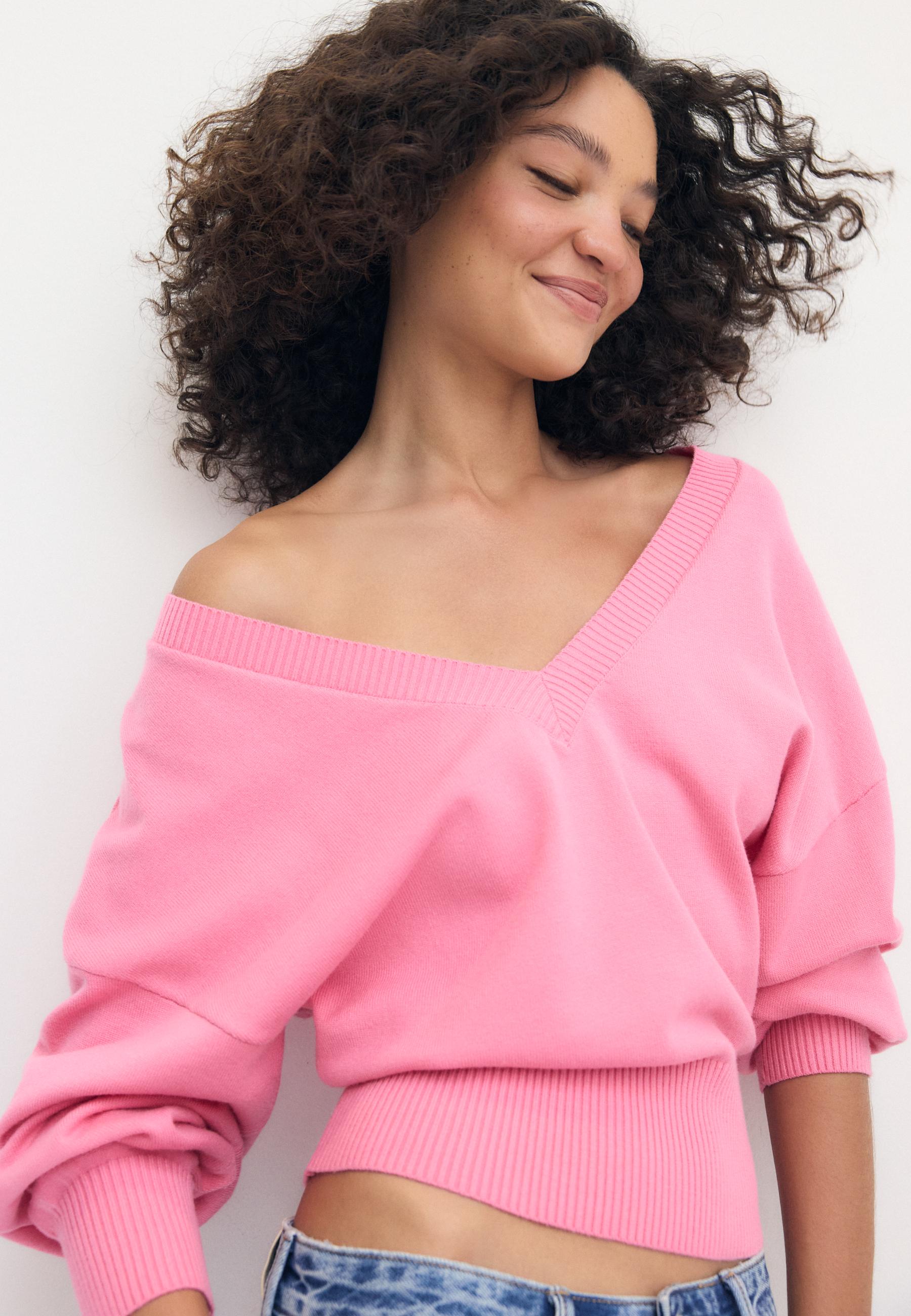 V-neck batwing sleeve jumper — Pink