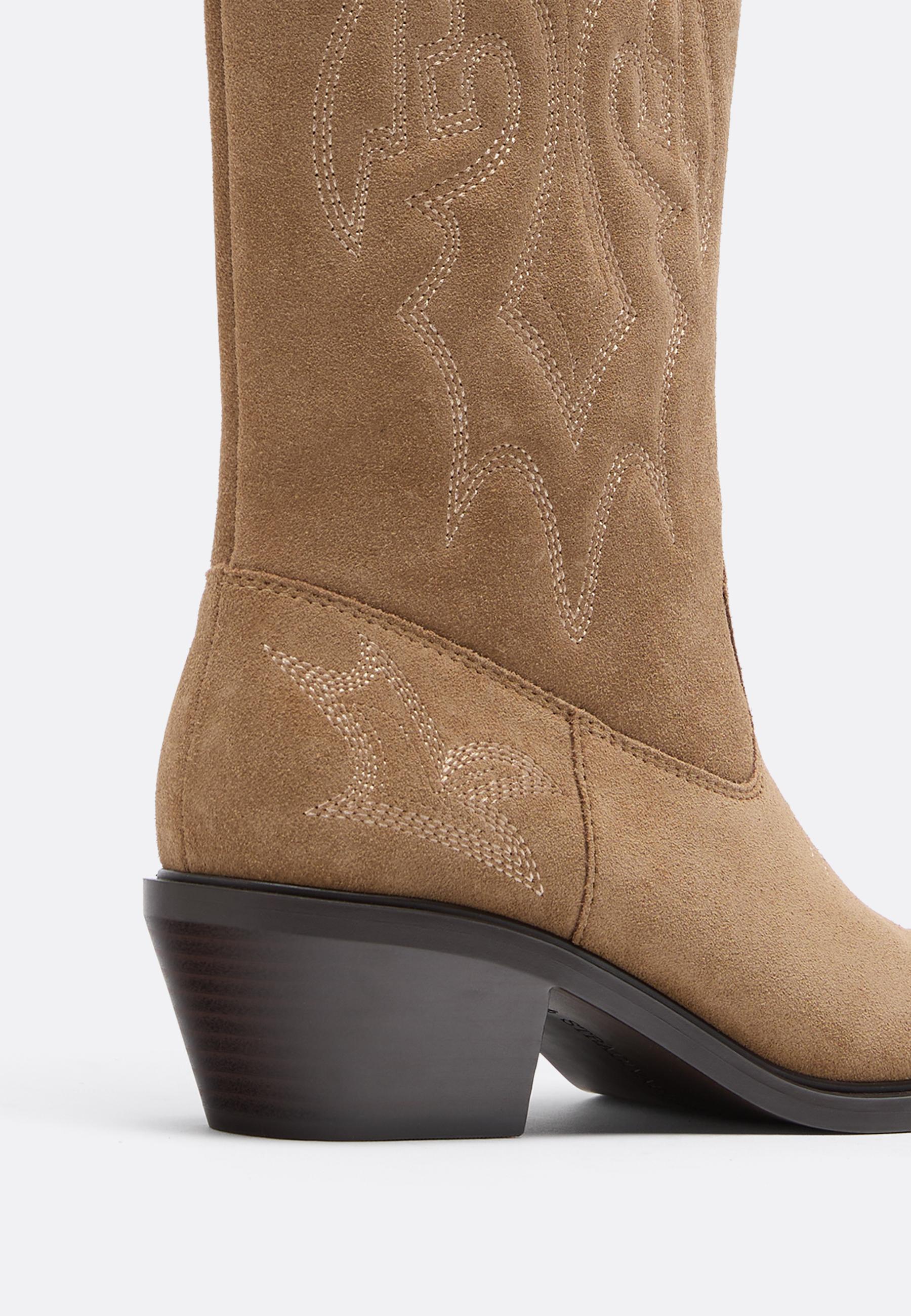 Split leather cowboy boots — BEIGE