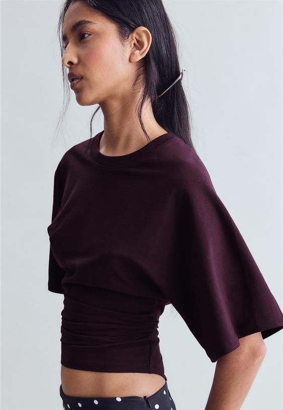 Stradivarius Short Kimono Sleeve T-Shirt Dark Purple Xs