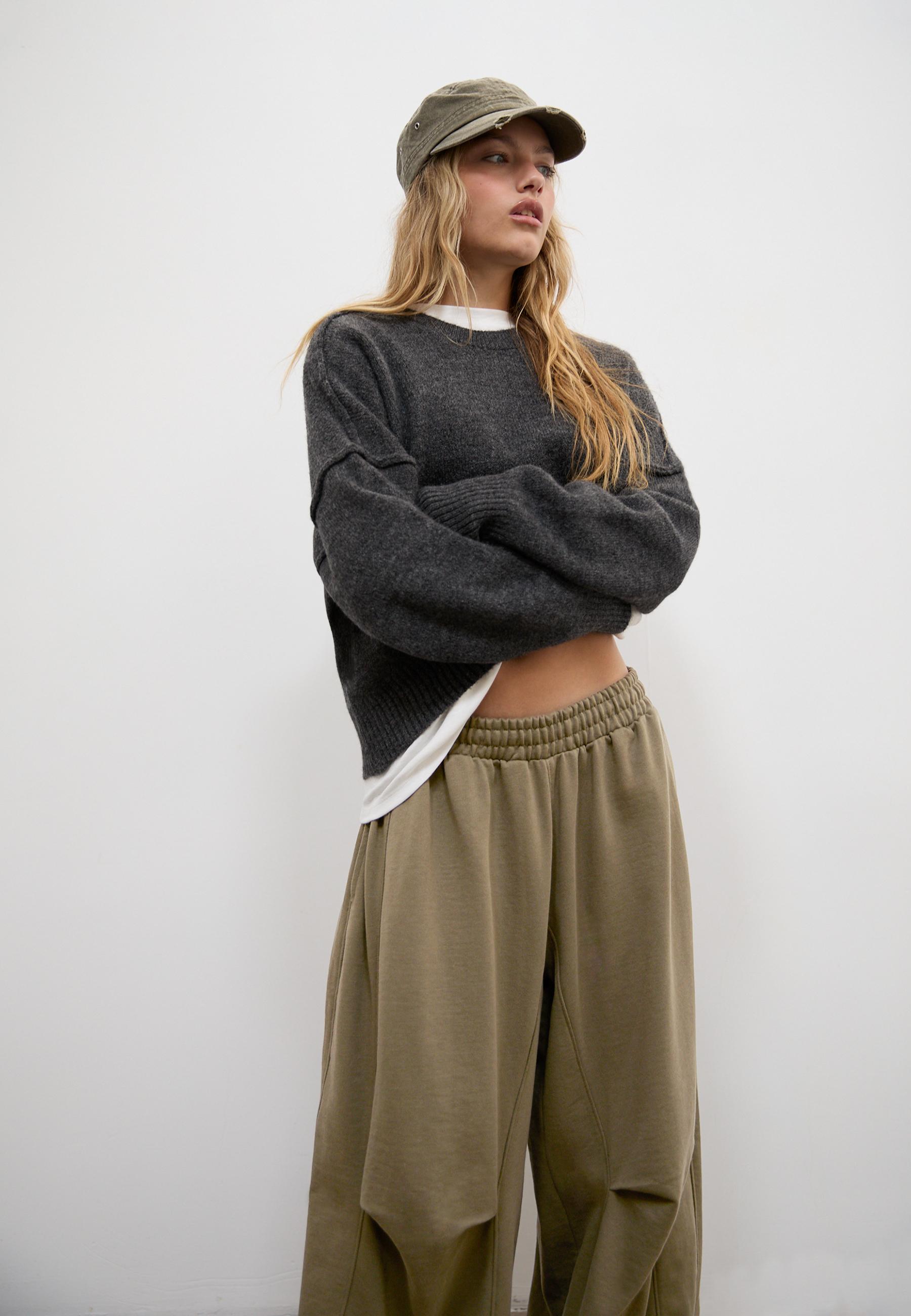 Stradivarius Παντελόνι Jogger Μπαλούν Με Stoppers Χακί L
