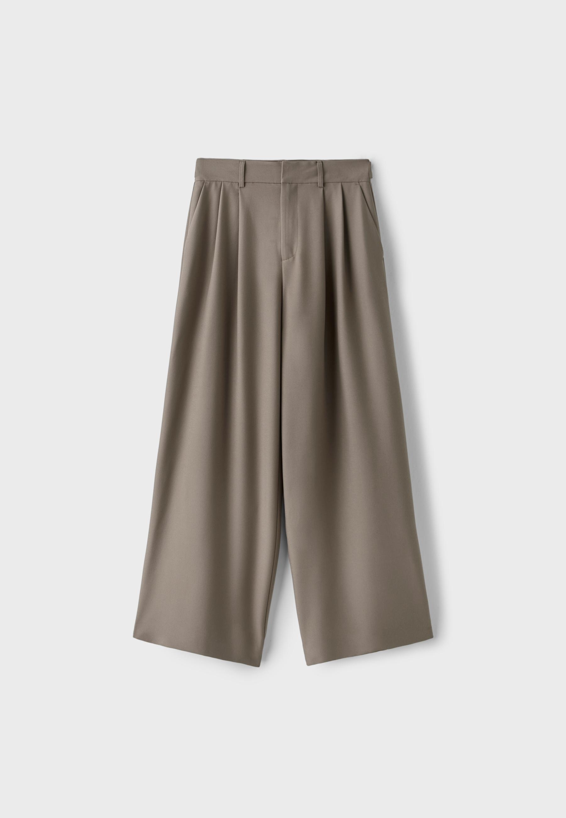Wide-leg smart trousers with adjustable buttons — Brown