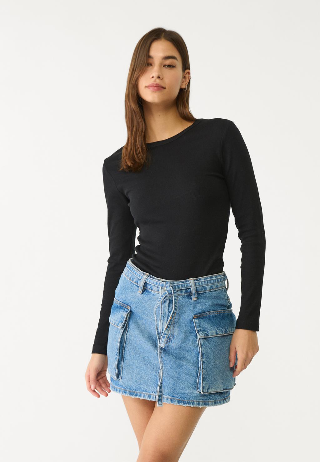 Denim cargo mini skirt