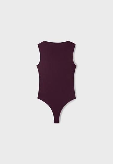 Polyamide square neckline bodysuit — Dark purple 8