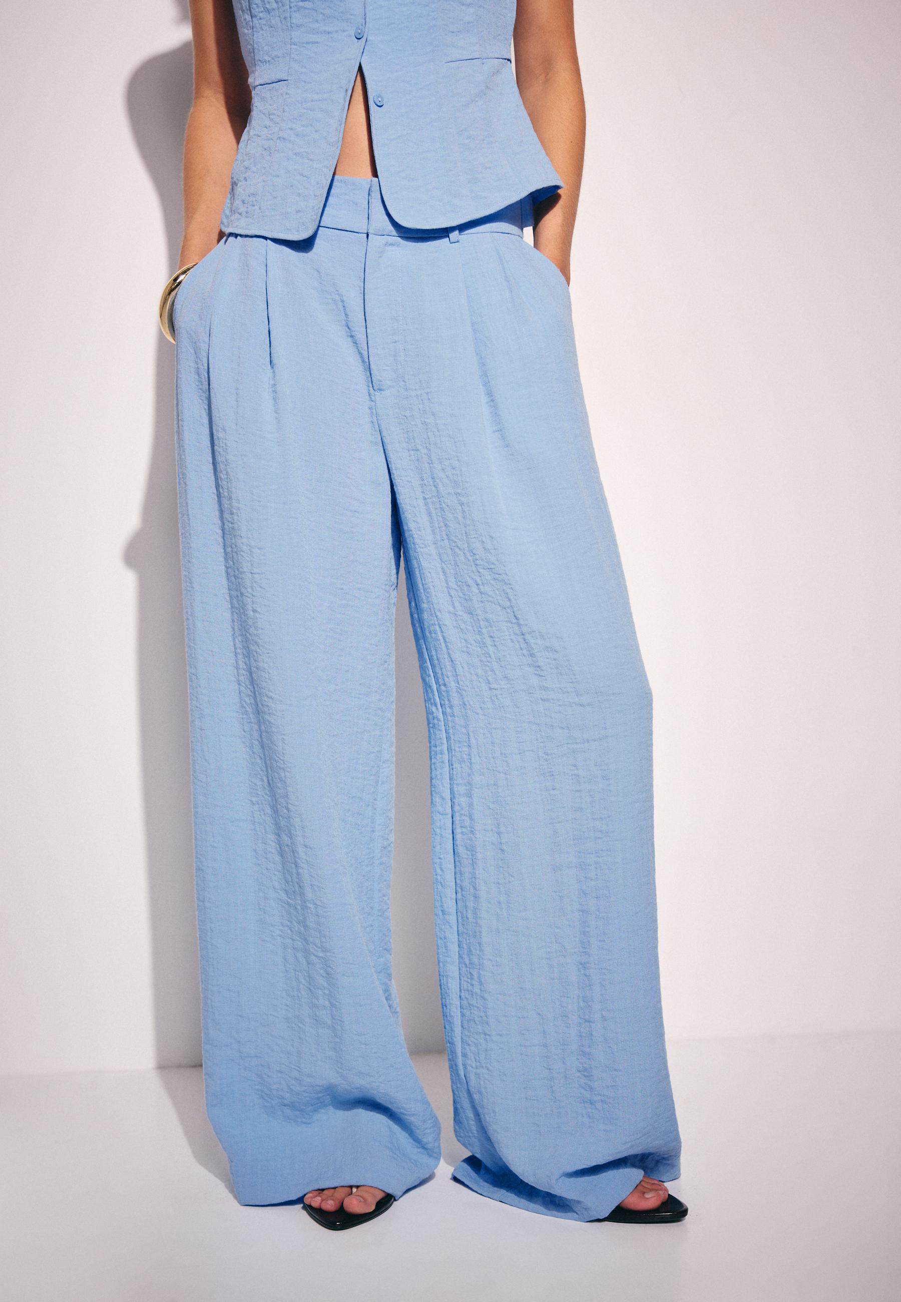 Adjustable rustic wide-leg trousers — Blue