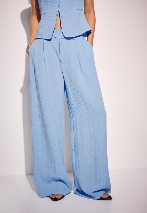 pantaloni wide leg misto lino regolabili con bottoni