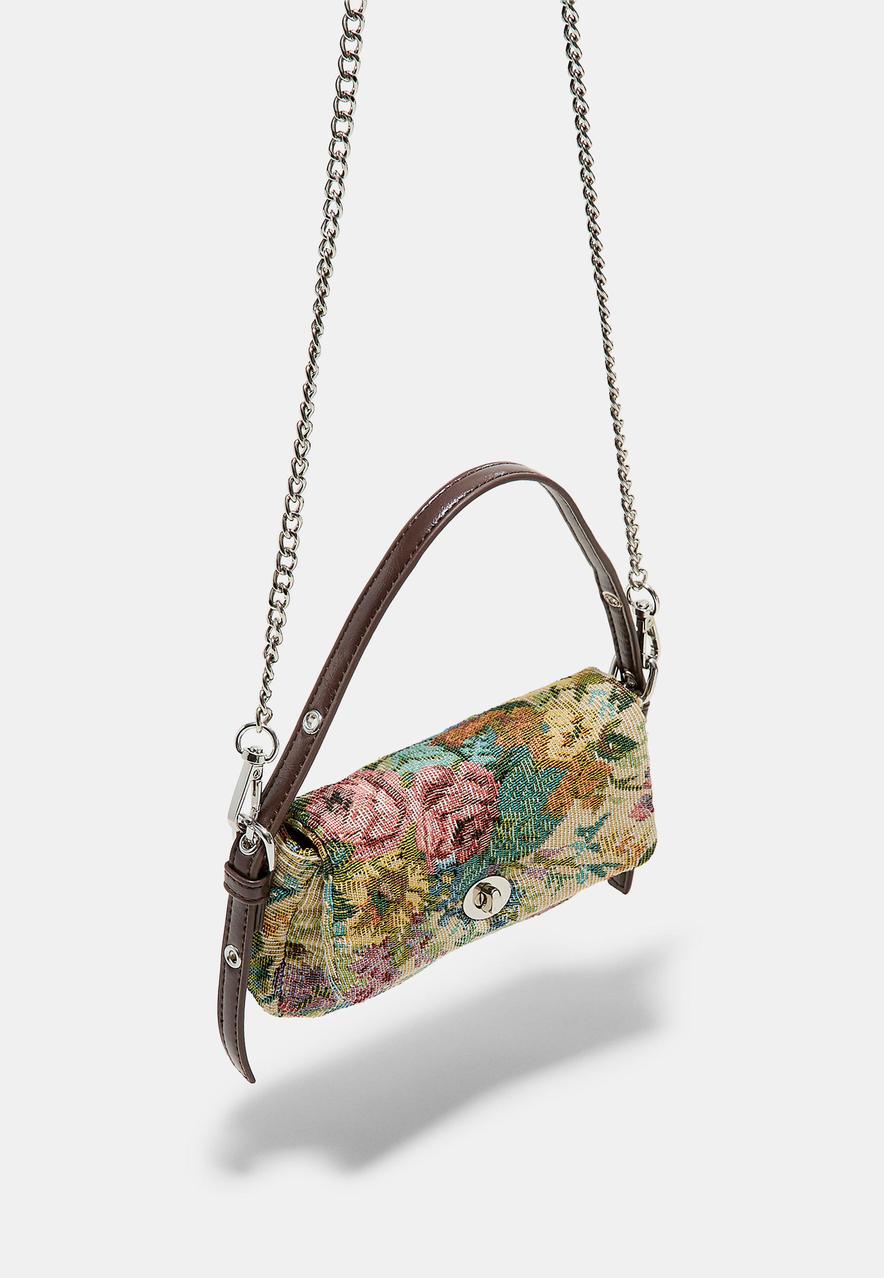 Mini floral print bag — Ecru