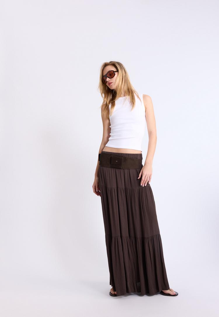 Stradivarius Μίντι Φούστα Boho Καφέ L