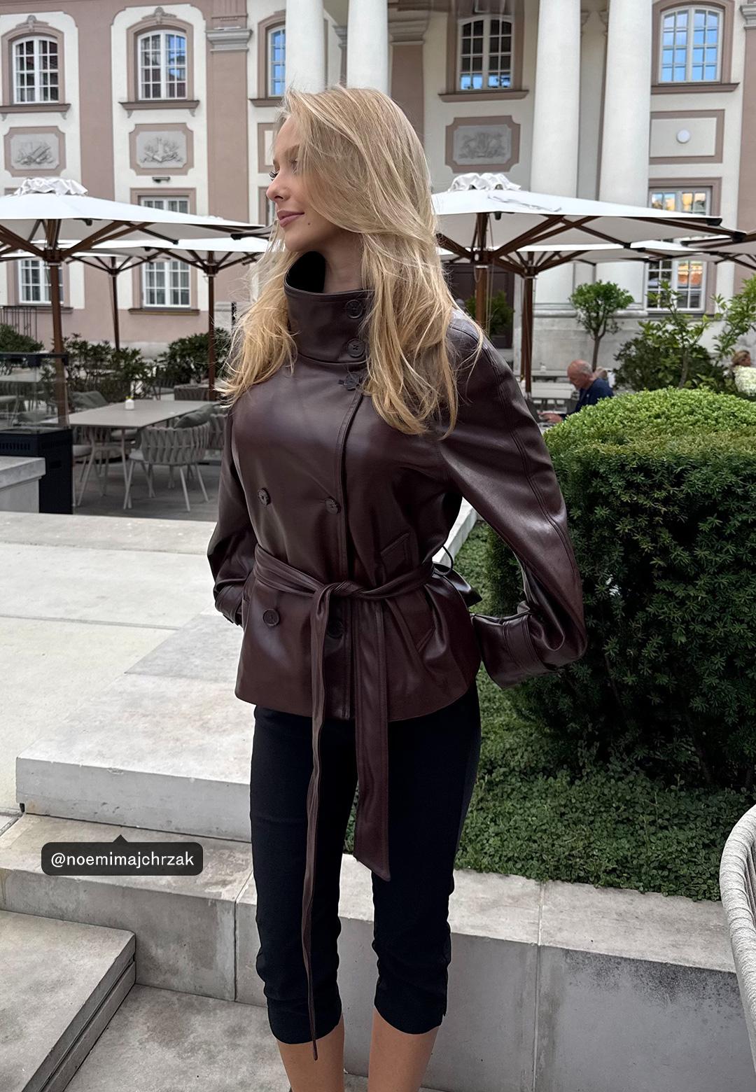 High neck leather effect trench coat — Purple