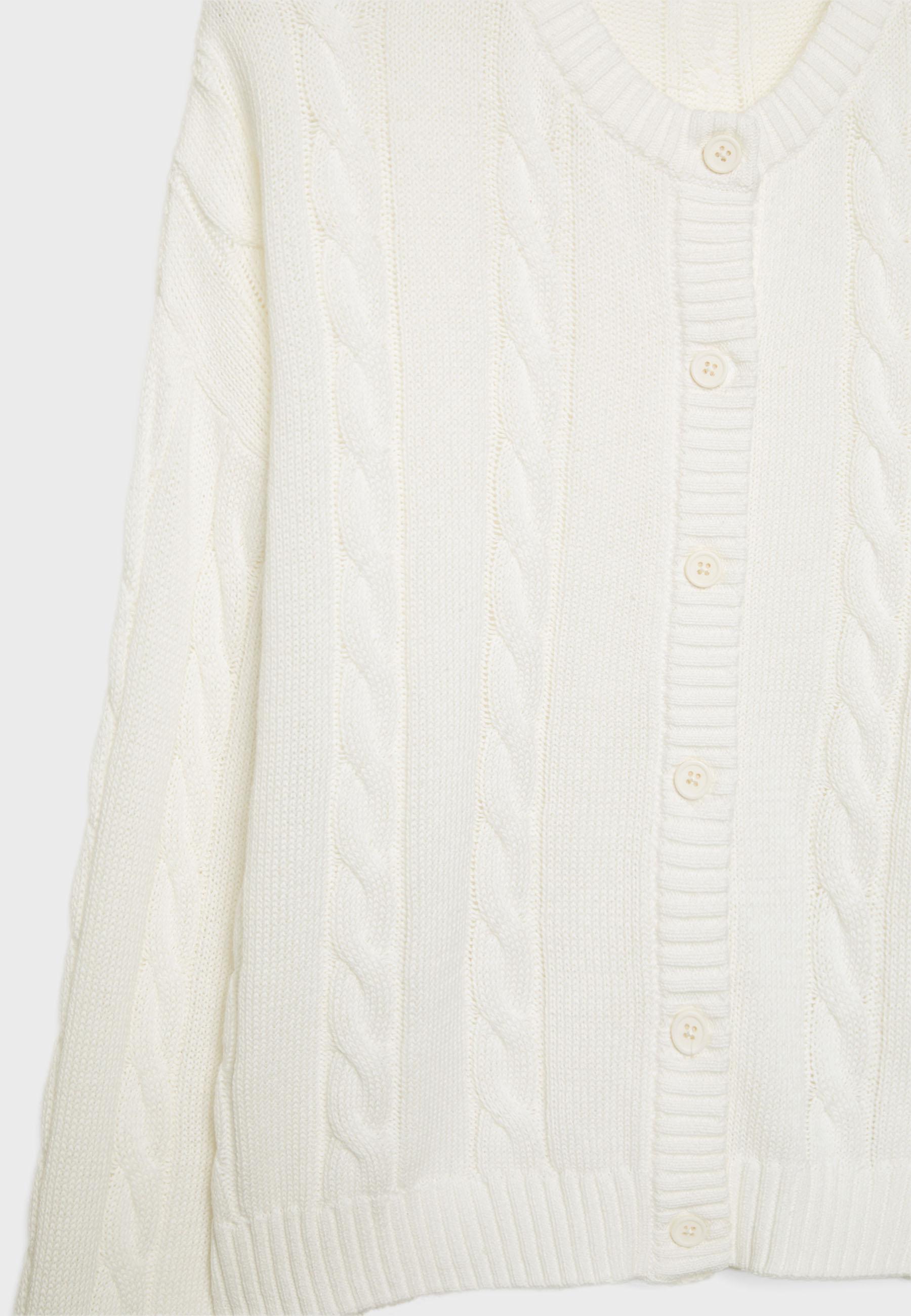 Button-up cable knit cardigan — Ecru