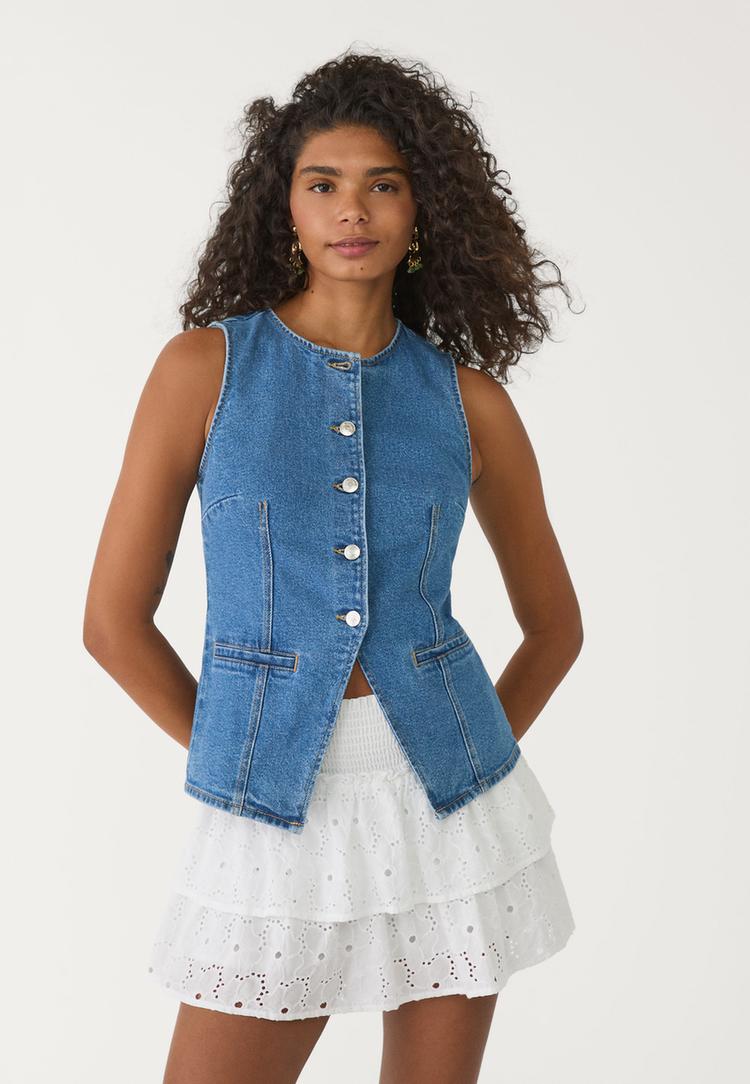 top denim botones