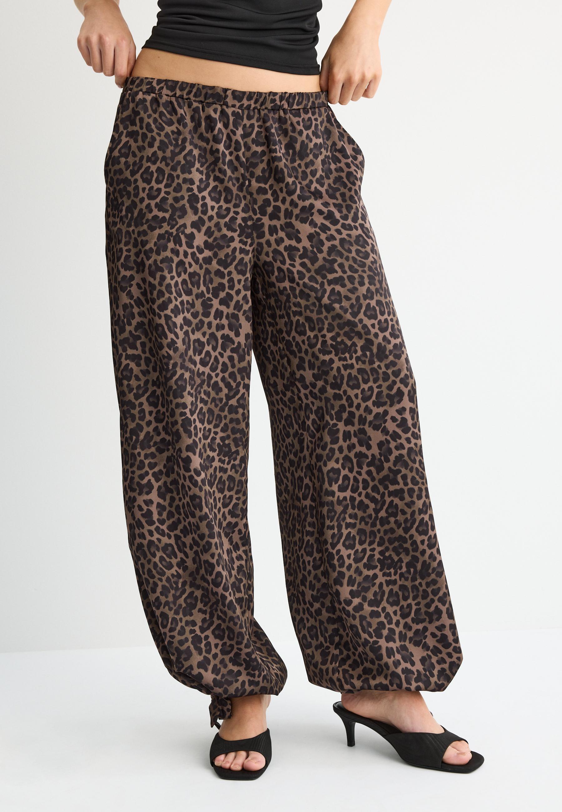 Printed flowing satin trousers — Mid beige