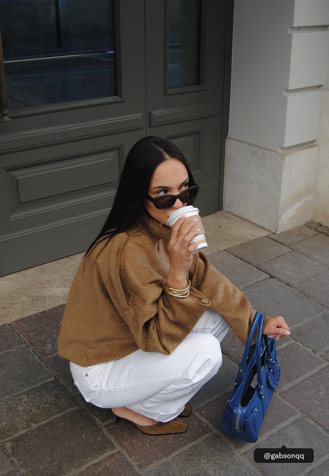 Faux suede bomber jacket — Stone