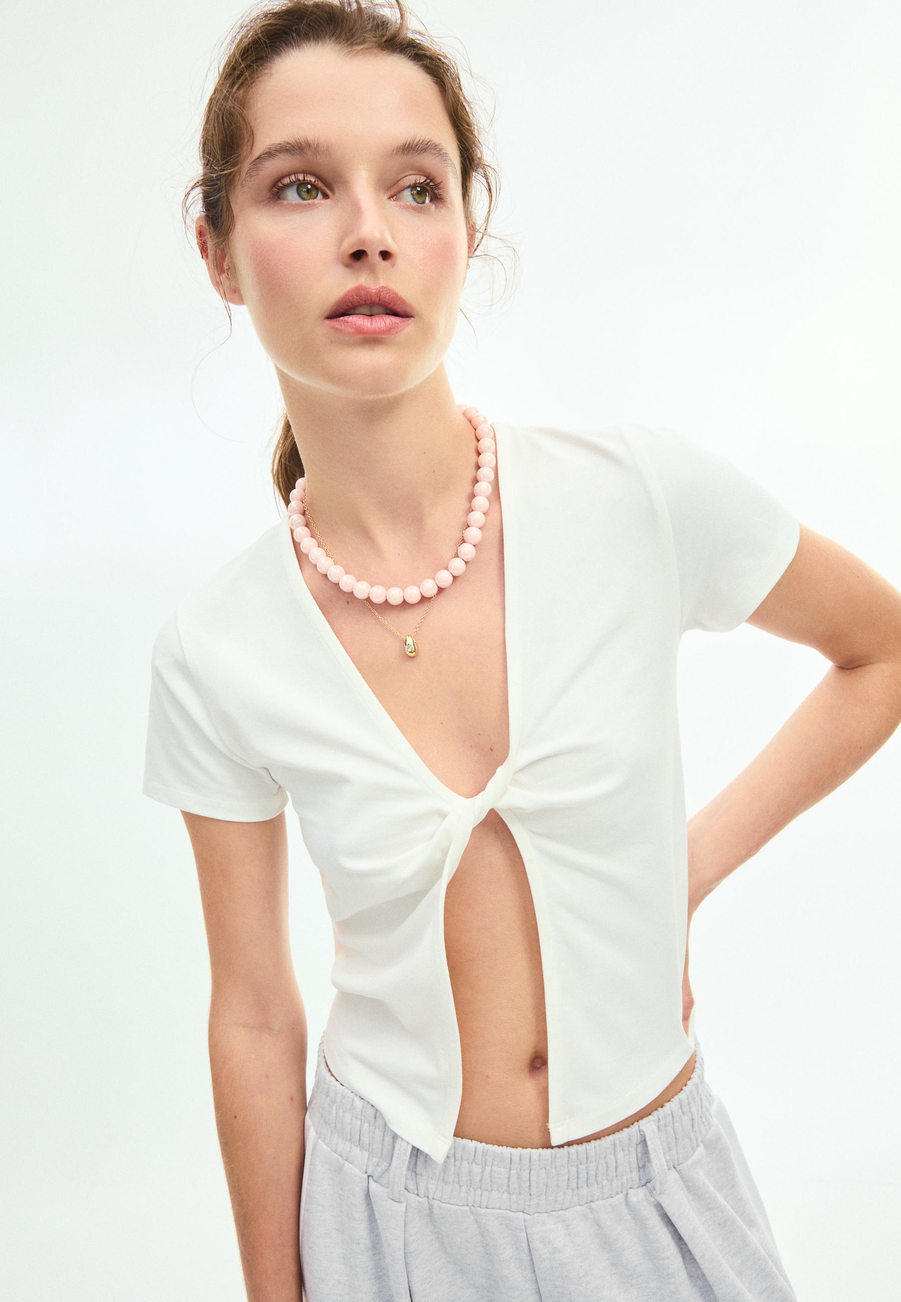 Knot detail short sleeve T-shirt — Ecru